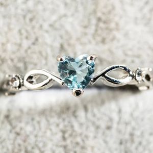 1CT Silver Blue Sapphire Eternal Heart Shaped Promise Engagement Ring